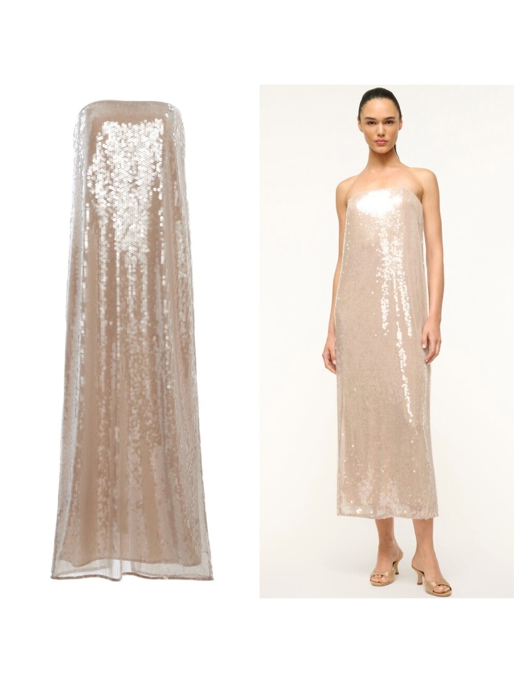 NWT $700 STAUD Casey Beaded Sequin Designer Dress Cocktail 4/small Moon Nude